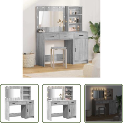 Cajón -  Mesa Tocador con cajón 2 pcs Gris Madera de ingeniería