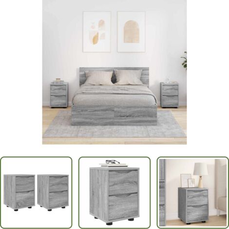 Cajón -  Mesas de noche con cajón 2 pcs Gris Sonoma 30,5 x 30 x 43 cm