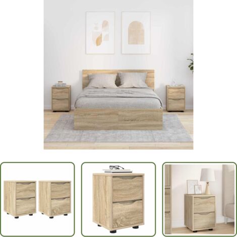 Cajón -  Mesas de noche con cajón 2 pcs Roble Sonoma 30,5 x 30 x 43 cm