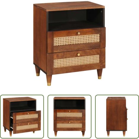 Cajón -  Mesas de noche con cajón 50 x 33 x 62 cm Madera de mango maciza