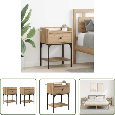 Cajón -  Mesita de Noche con cajón 2 pcs Roble artesanal 40 x 29 x 60 cm