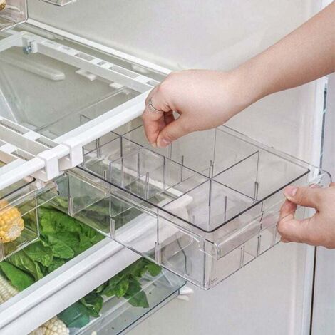 Cajón para refrigerador, estante retráctil con divisor, apto para refrigeradores de 30 a 44 cm, con ocho rejillas.
