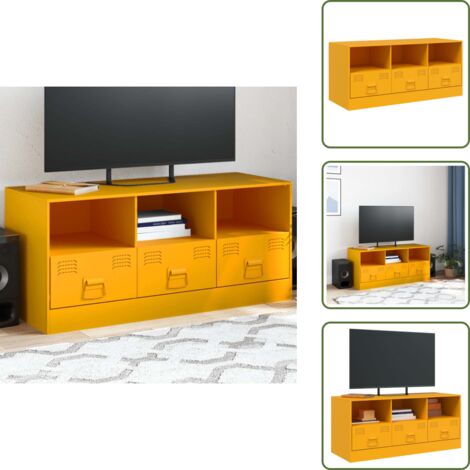 Cajón para TV - vidaXL Mueble para TV de acero amarillo mostaza 99x39x44 cm - Mueble de acero