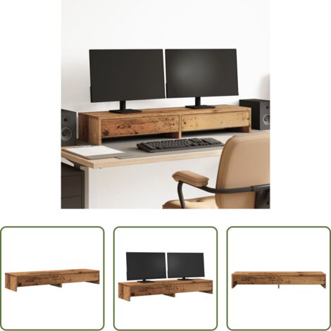 Cajón -  Soporte de monitor con cajones madera envejecida 100x27x15 cm