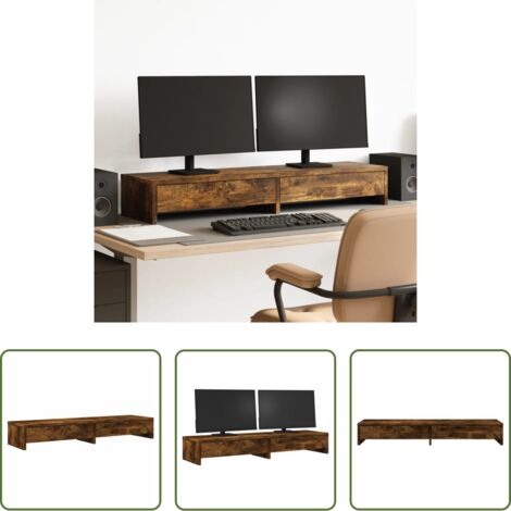Cajón -  Soporte monitor y cajones madera roble ahumado 100x27x15 cm
