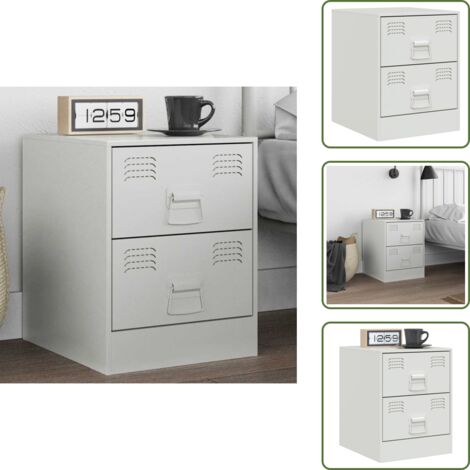 Cajón - vidaXL Mesita de noche acero blanco 34,5x39x44 cm - Tirador
