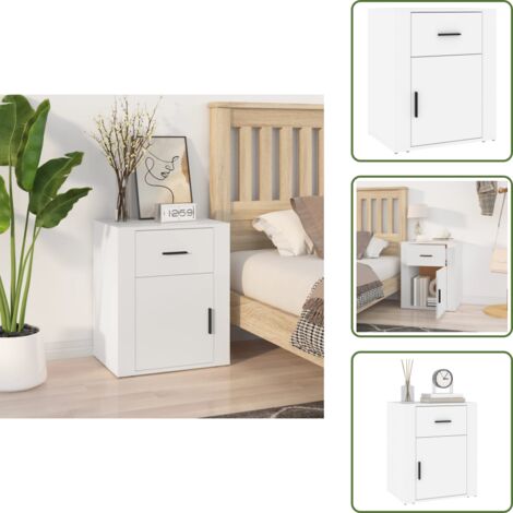 Cajón - vidaXL Mesita de noche madera contrachapada blanco 50x36x60 cm - Compartimento