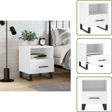 Cajón - vidaXL Mesita de noche madera de ingeniería blanco 40x35x47,5 cm - Mesita auxiliar