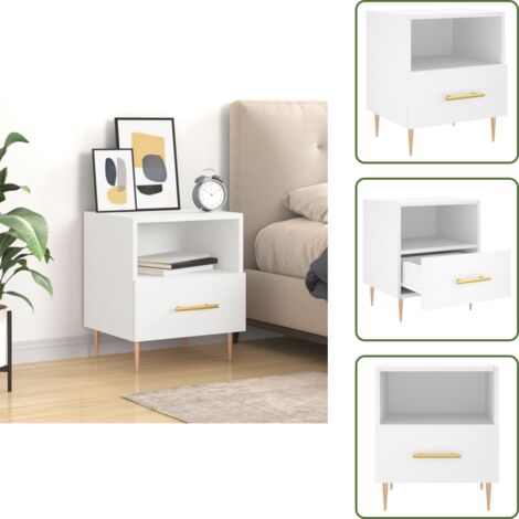 Cajón - vidaXL Mesita de noche madera de ingeniería blanco 40x35x47,5 cm - Mesita auxiliar