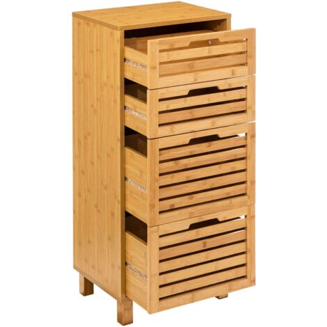 Cajonera Auxiliar 4 Cajones Sicela Marrón 40x98x30cm en Bambú, Diseño Moderno y Funcional, Almacenamiento Óptimo, Para Cualquier Estancia