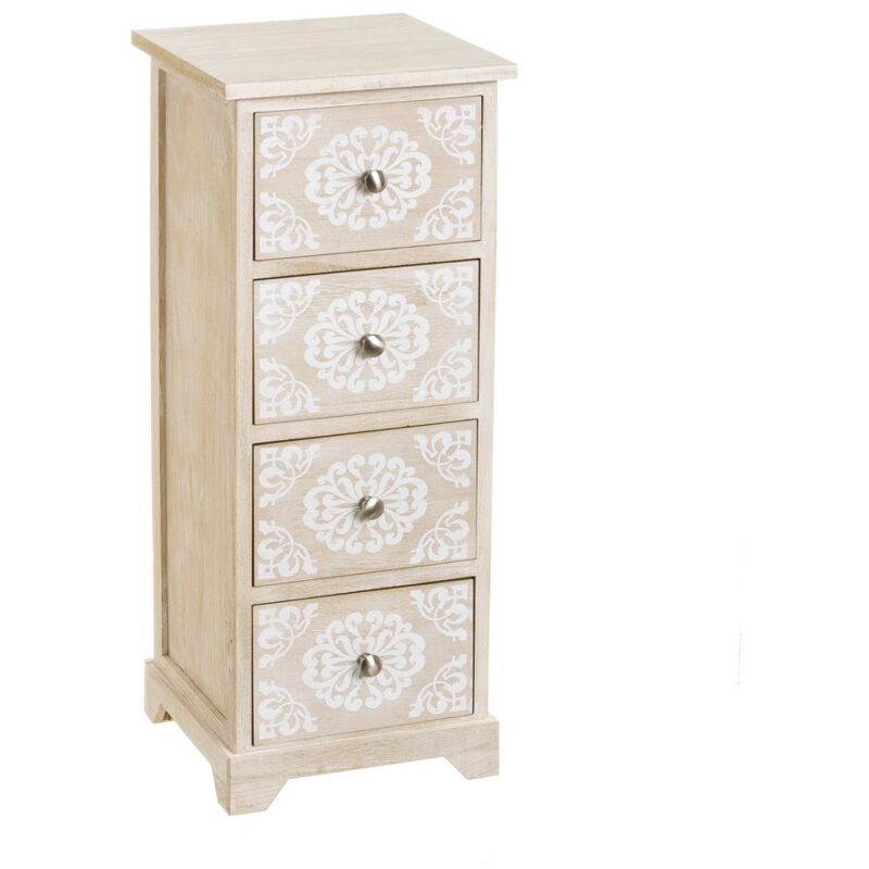 

Cajonera beige de madera con 4 cajones de mandala shabby chic de 75x30x30 cm