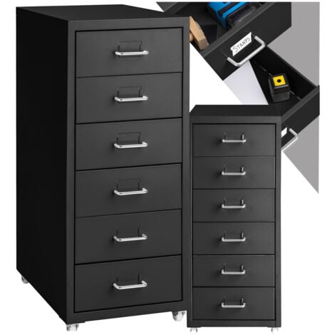Cajonera con ruedas 41x28x69cm - cajonera para guardar archivos, mueble con cajones con ranuras para etiquetado, cómoda de acero para oficina