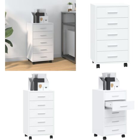 Cajonera con ruedas madera contrachapada blanco brillante - Almacenamiento oficina - Cajón de madera