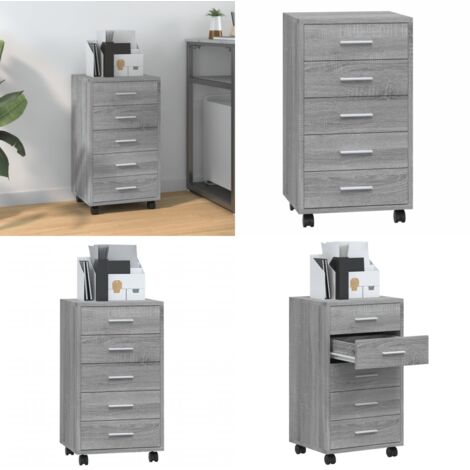 Cajonera con ruedas madera contrachapada gris Sonoma - Almacenamiento de oficina - Cajón de madera