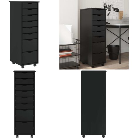 Cajonera con ruedas MOSS madera maciza de pino negro - Cajón de oficina - Almacenamiento organizado