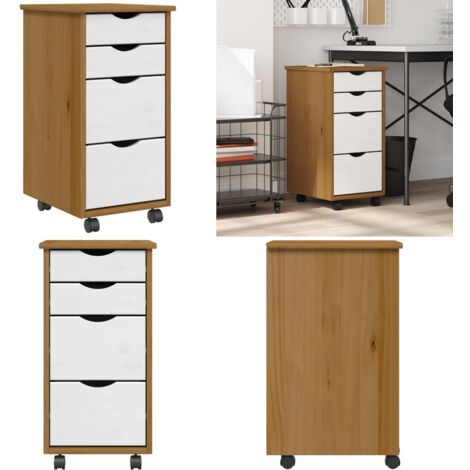 Cajonera con ruedas MOSS madera maciza pino marrón miel - Almacenamiento organizado - Cajón de oficina