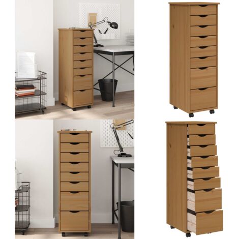 Cajonera con ruedas MOSS madera maciza pino marrón miel - Cajón de oficina - Almacenamiento organizado
