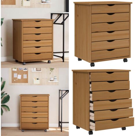 Cajonera con ruedas MOSS madera maciza pino marrón miel - Cajón de oficina - Almacenamiento organizado