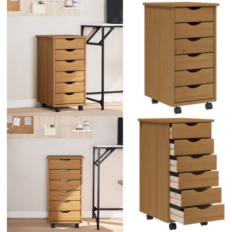Cajonera con ruedas MOSS madera maciza pino marrón miel - Cajón de oficina - Almacenamiento organizado