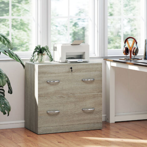 Cajonera de Escritorio con 2 Cajones con Guías para Carpetas Colgantes para A4 Cerradura y 2 Llaves 77x42x72 cm Natural