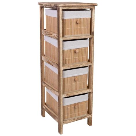 Cajonera de madera con 4 cajones de bambu forrados 26x32x81