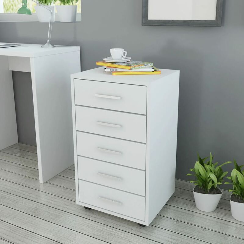 

Bh Design - Cajonera de oficina con ruedas 5 cajones blanca
