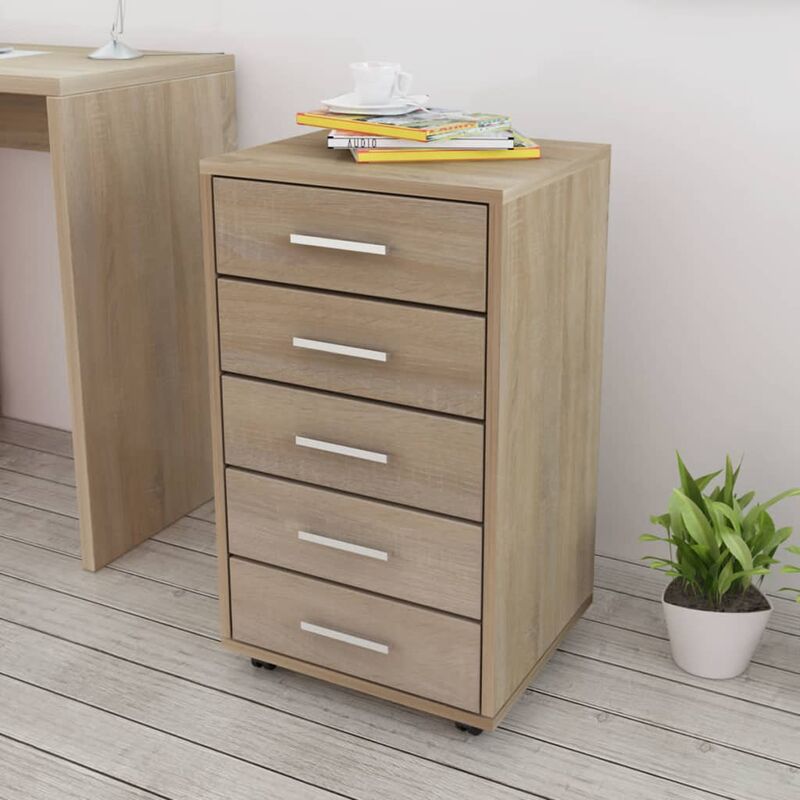 

Cajonera de oficina con ruedas 5 cajones roble