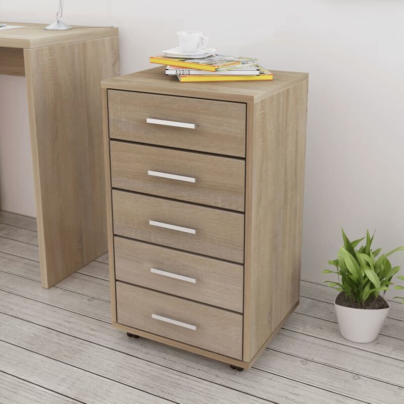 

Cajonera de oficina con ruedas 5 cajones roble - Beige