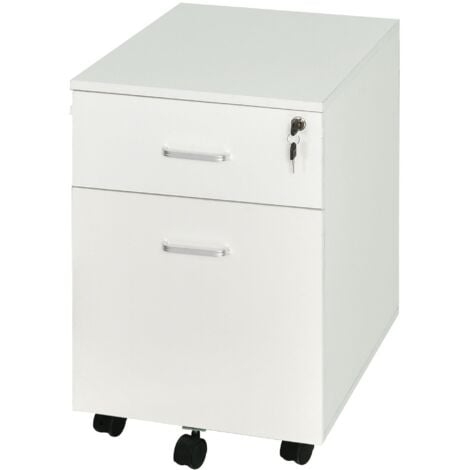 VINSETTO Cajonera de Oficina con Ruedas Mueble Archivador con 2 Cajones para Documentos en Tamaño A4 Cerradura y Llaves 40x49x58 cm Blanco