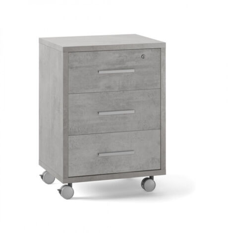 Cajonera de oficina con tres cajones con ruedas Beton Cemento 51x41x h71 cm