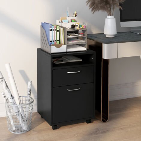 Cajonera de Oficina Móvil con Cajón y Armario con Ruedas Soporte de Impresora para Estudio 40x35x60 cm Negro