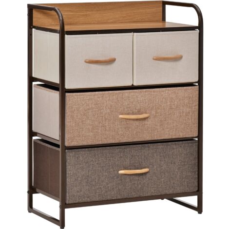 Cajonera de tela cómoda para dormitorio con 4 cajones plegables parte superior de madera y marco metálico para sala de estar 58x29x78,5 cm multicolor