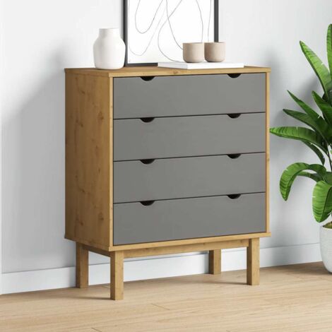 Cajonera madera maciza pino marrón y gris 76,5x39,5x90 cm