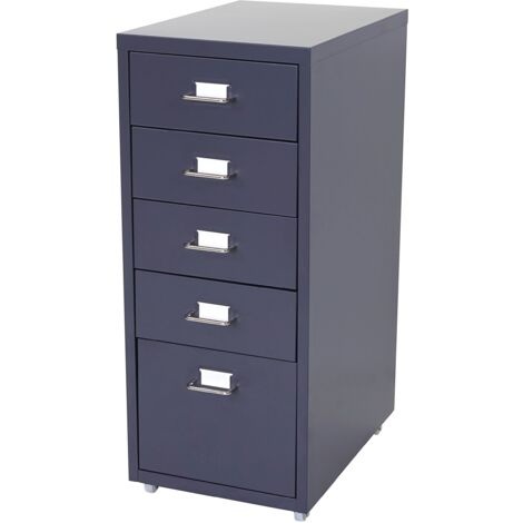 Cajonera mueble de oficina con ruedas 69x28x41cm 5 cajones acero gris oscuro 040004358