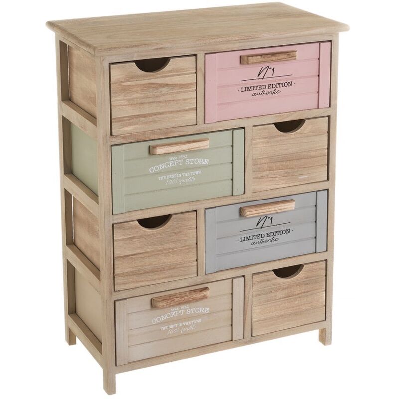 

Cajonera multicolor de madera de paulonia con listones de 55x30x73 cm