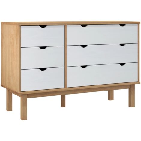 Cajonera OTTA madera maciza pino marrón y blanco 111x43x73,5 cm vidaXL