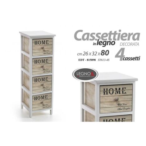 Cajonera para el hogar en madera con decoraciones 4 cajones cm 26 x 32 x 80 h