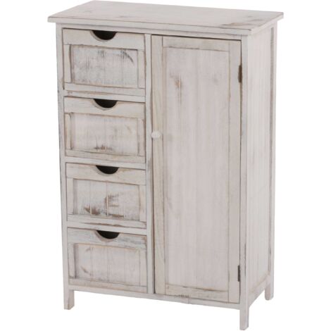Cajonera pequeña mueble de almacenaje estilo vintage 82x55x30cm blanco envejecido 040002489