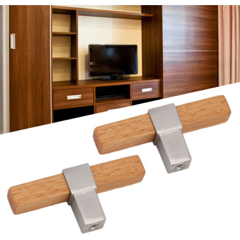 Cajones con tiradores de madera, acabado zincado, brillo plateado, 2 piezas para armarios de cocina, cajones dobles para un electrodoméstico de instalación fija.