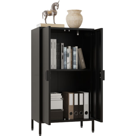 Cajones de acero VCM  Sideboard con puertas giratorias  Dimensiones aprox. AL. 110 x AN. 60 x P. 35 cm - Flokas M (Negro)