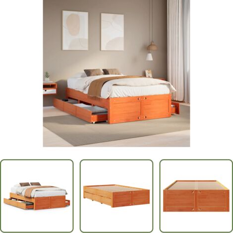Cajones de madera -  Cama sin colchón con cajones madera de pino marrón 135x190 cm
