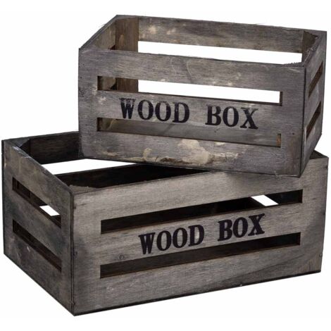 Cajones de madera set 2 piezas gris 20x13x09-16x11x08h cm