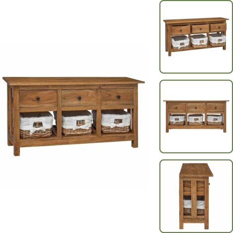 Cajones extraíbles - vidaXL Aparador de madera maciza de caoba 100x30x50 cm - Cestas de ratán