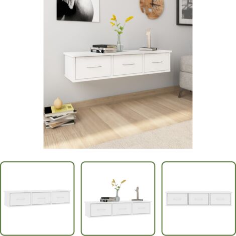 Cajones para pared -  Estante cajones para pared contrachapada blanco 88x26x18,5 cm