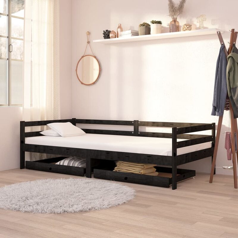 

Cajones para sofá cama 2 piezas madera maciza de pino negro