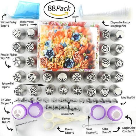 Cake Decorating Supplies Tips - 88-Piece Baking Set - Icing Tips - Flower Icing Tips, Flower Baking Nozzles - Large Kit