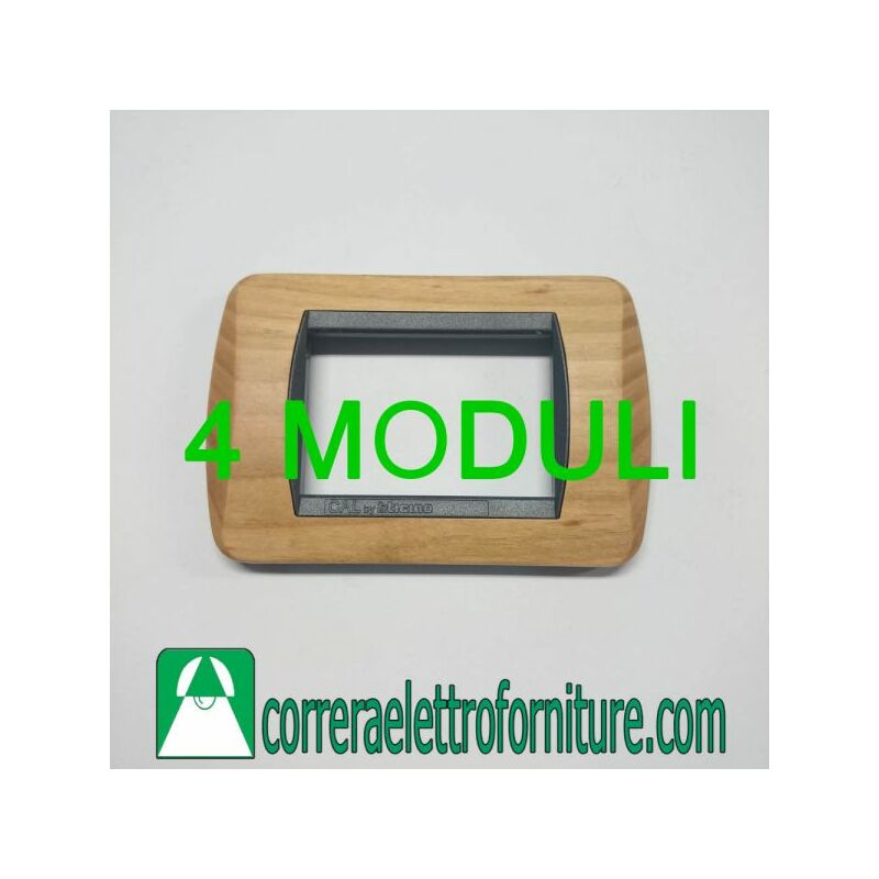 Image of Cal 651/4 placca 4 posti-moduli in vero legno colore Ciliegio Chiaro compatibile per serie living light Bticino