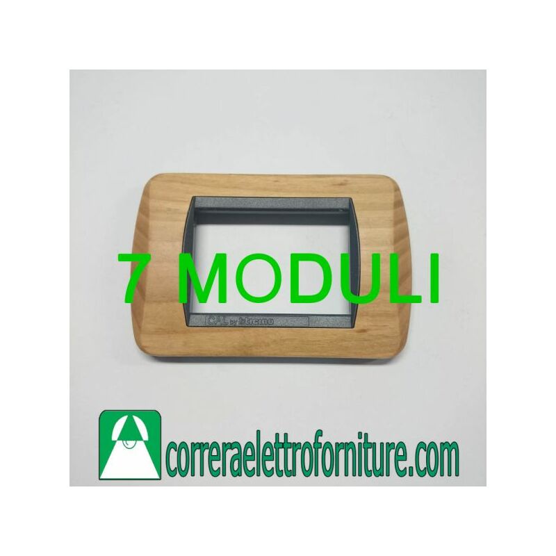 Image of Cal 651/7 placca 7 posti-moduli in vero legno colore Ciliegio Chiaro compatibile per serie living light Bticino