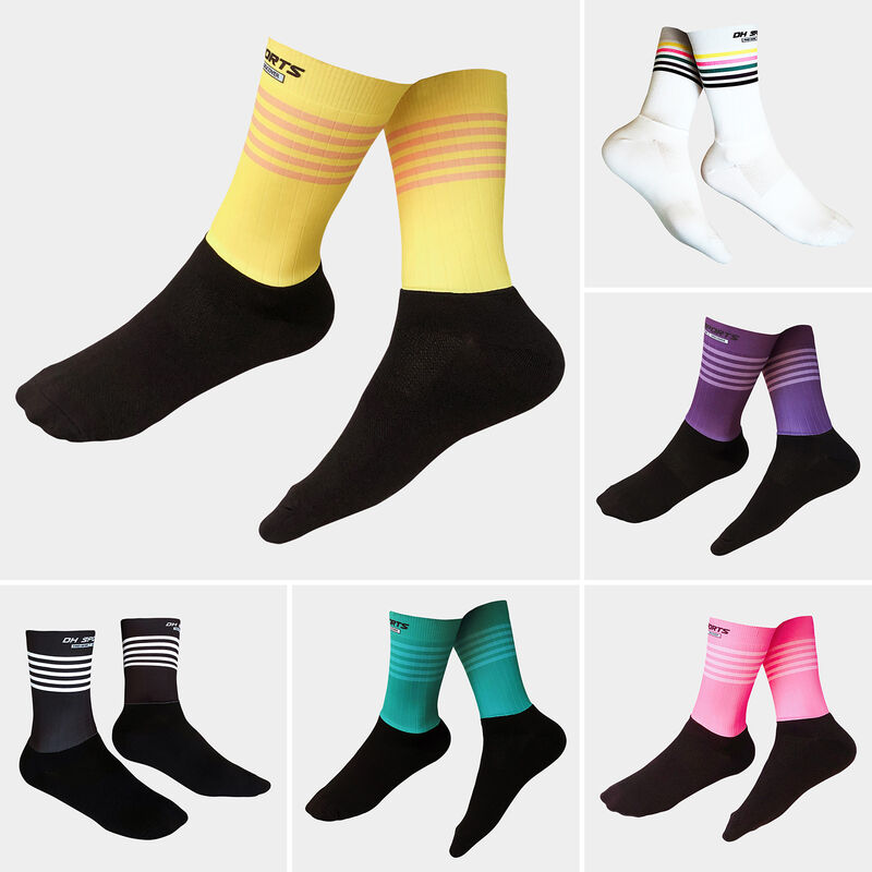 

Calcetines de bicicleta para hombre y mujer, estampado de rayas empalmadas, transpirable, antideslizante, elastico, suave, para carreras, senderismo,