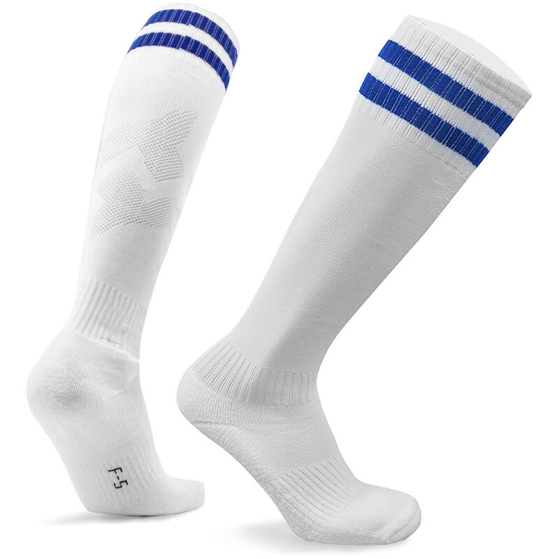 

Calcetines de futbol antideslizantes Calcetines transpirables Footbll Adultos Ninos Calcetines deportivos hasta la rodilla,Blanco y azul, L